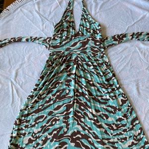 Diane Von Furstenberg halter dress with waist ties. Fun print.